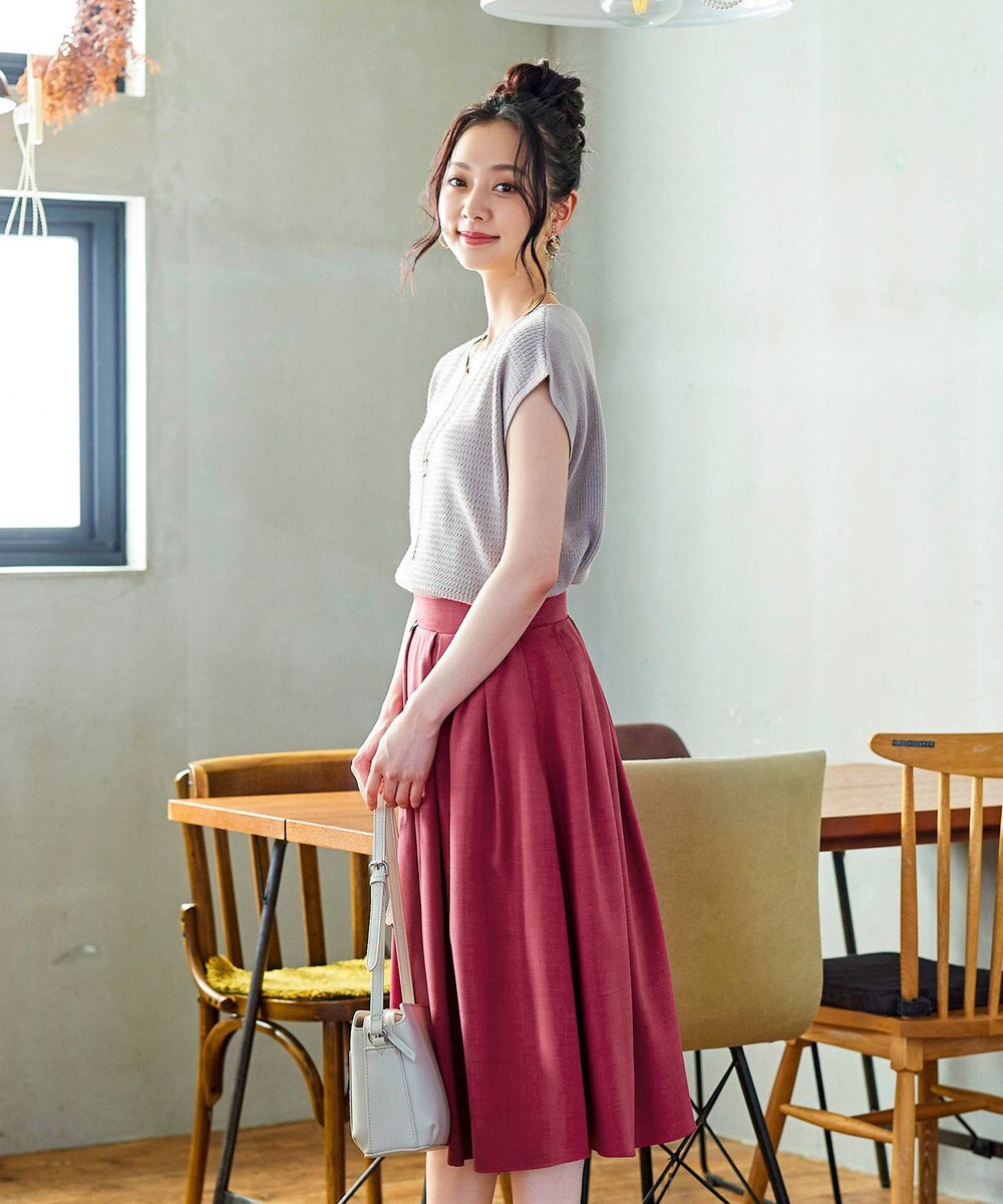 Tiaclasse 【洗える】体型カバーも叶う麻調フレアタックスカート 