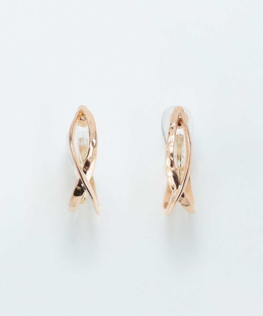 Phoebe 〈シリーズ累計販売10000点突破！〉〈痛くないシリーズ/金属アレルギー対応〉クロスフープクリスタルループフィットイヤリング　ローズゴールド 