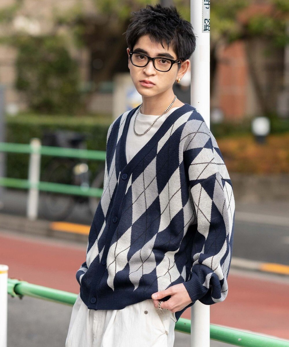 WEGO リラックスフィットパターンカーディガン 