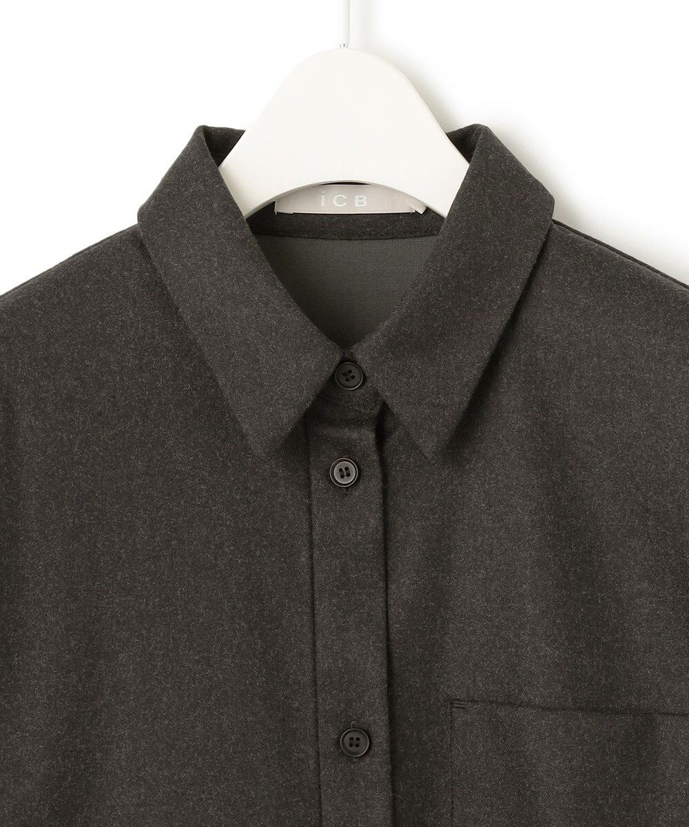 ICB L 【洗える】 ウールミルドサキソニー ロングシャツ 