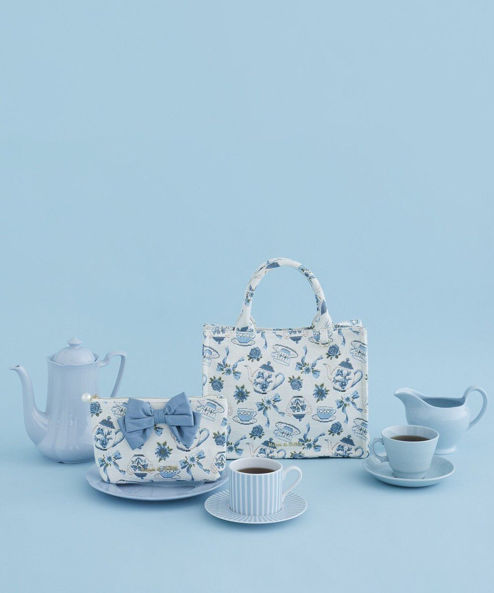 Maison de FLEUR ティーカップ柄ゴブランスクエアトートバッグ 