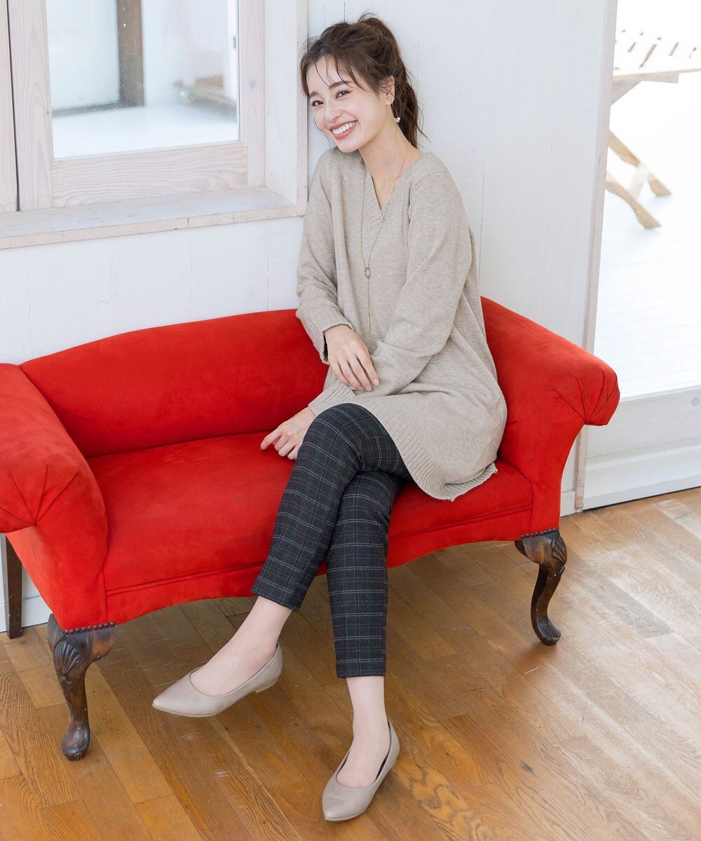 Tiaclasse 【洗える】Vネックリブニットチュニック 