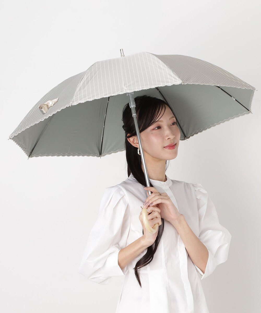 MOONBAT 【1級遮光/遮熱/UV】POLO RALPH LAUREN（ポロ ラルフローレン）晴雨兼用日傘  ストライプ スカラ刺繍 長傘 