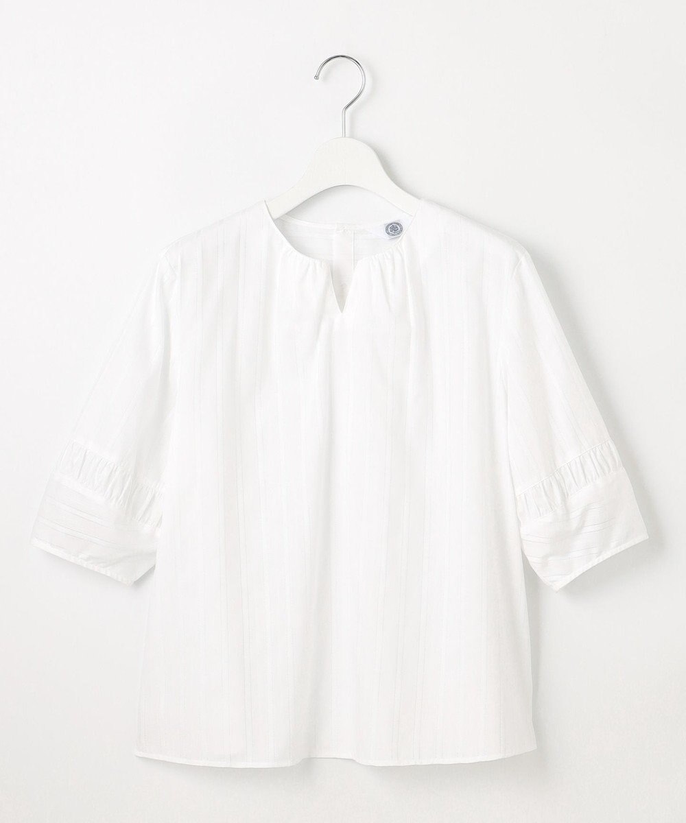 J.PRESS LADIES L 【WEB限定・洗える】セルロースカラミストライプ キーネック ブラウス 