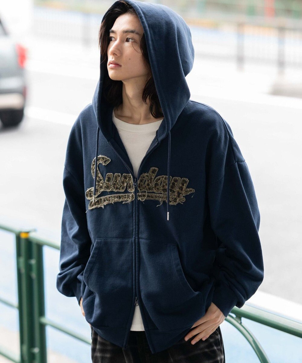 WEGO 【ユニセックス着用ITEM/SMLサイズ展開】レオパードワッペンダブルZIPパーカー 