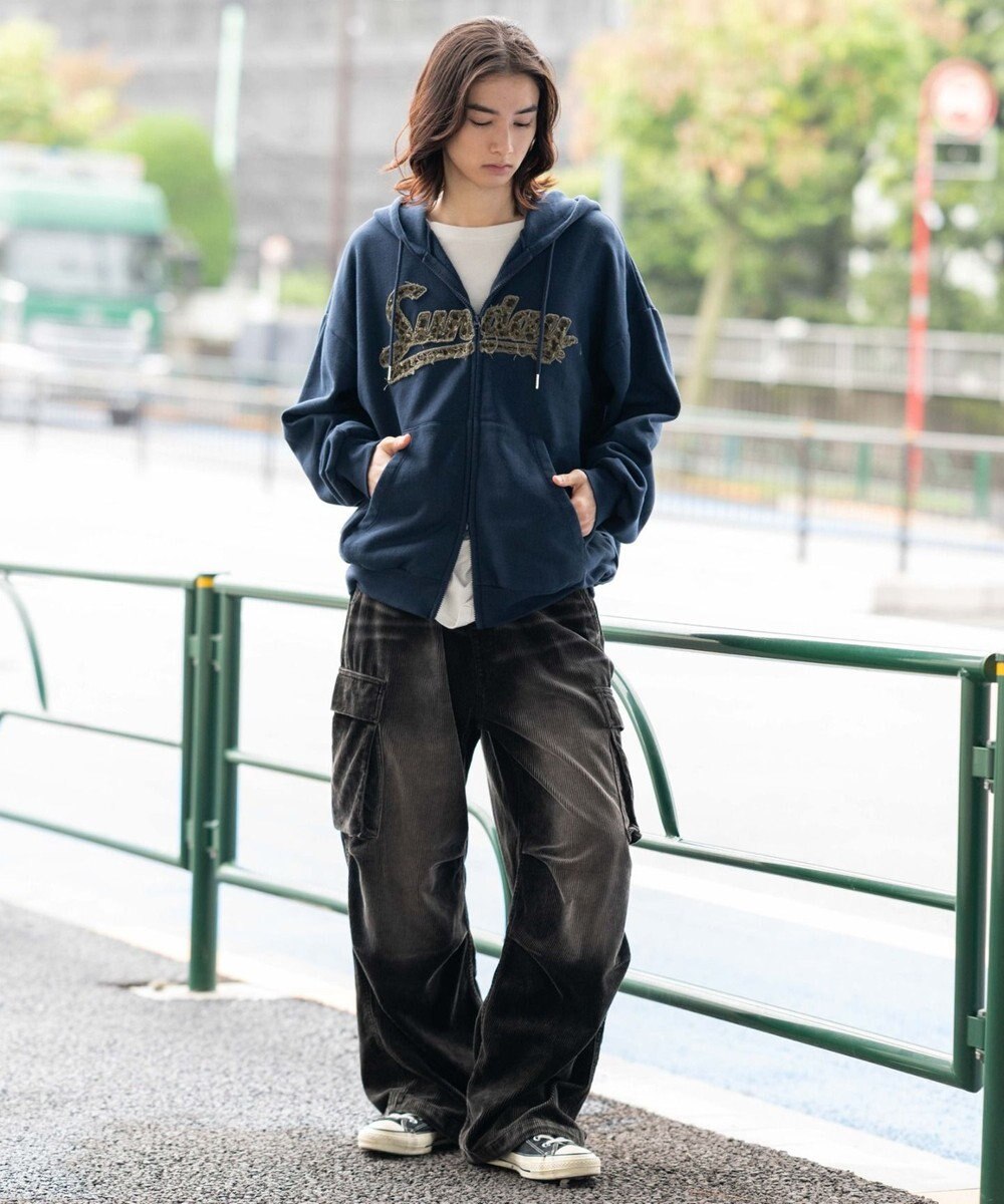 WEGO 【ユニセックス着用ITEM/SMLサイズ展開】レオパードワッペンダブルZIPパーカー 