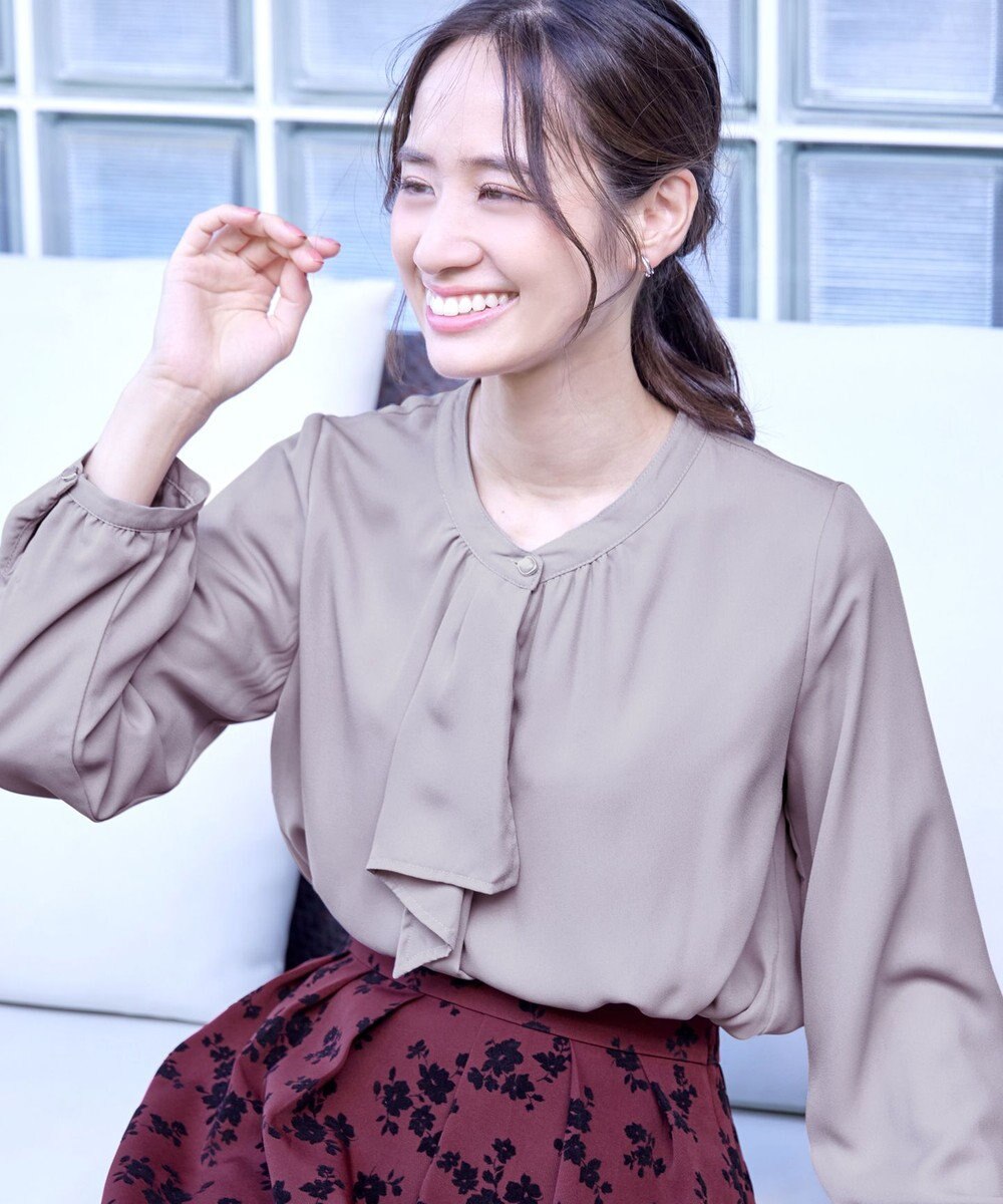 Tiaclasse L 【洗える】【スマート裏起毛】ジョーゼットフリルブラウス 