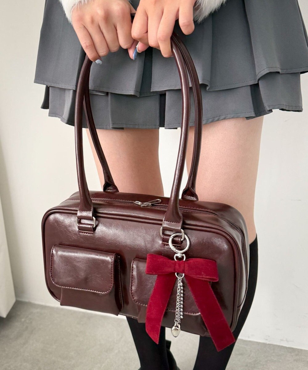 WEGO チャーム付きスクエアボストンバッグ 