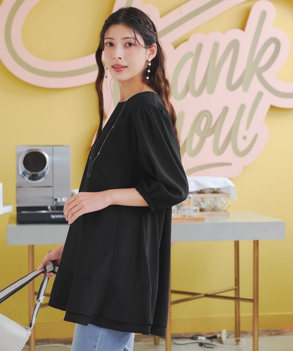 Tiaclasse 【洗える】裾フリルパフ袖チュニック 