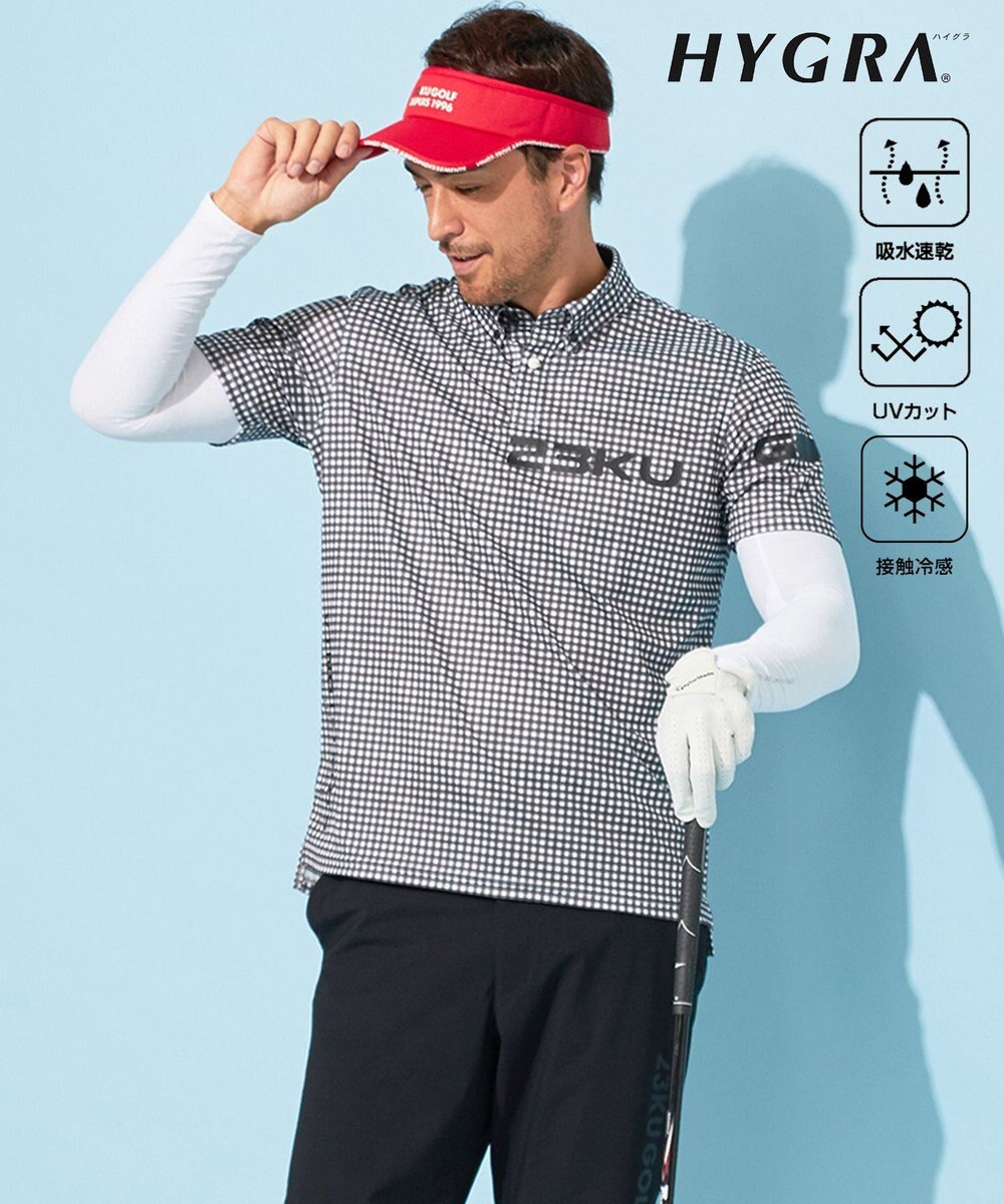 23区GOLF 【MEN】【接触冷感・UVケア・吸水速乾】ギンガムチェック柄 ポロシャツ ブラック系3