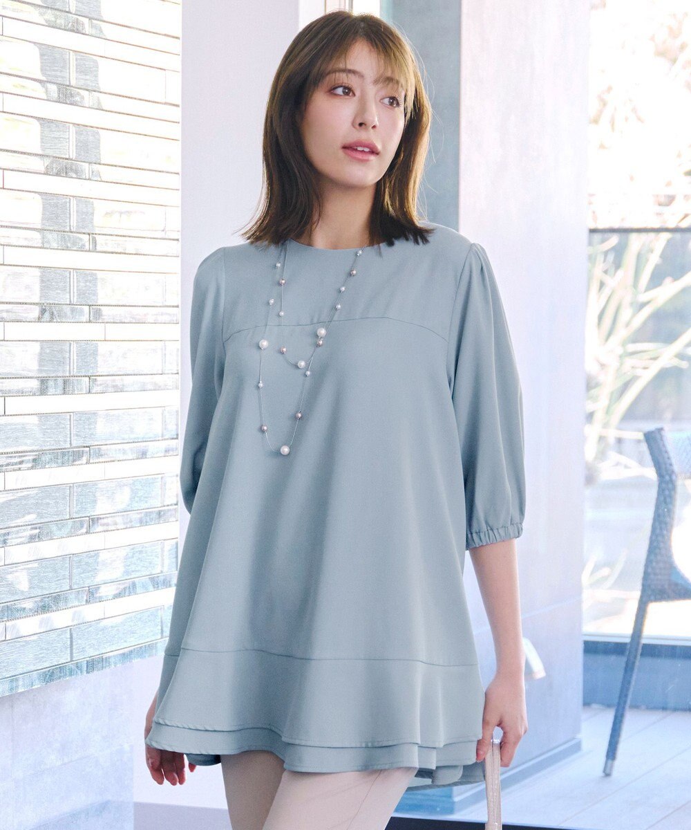 Tiaclasse 【洗える】裾フリルパフ袖チュニック 