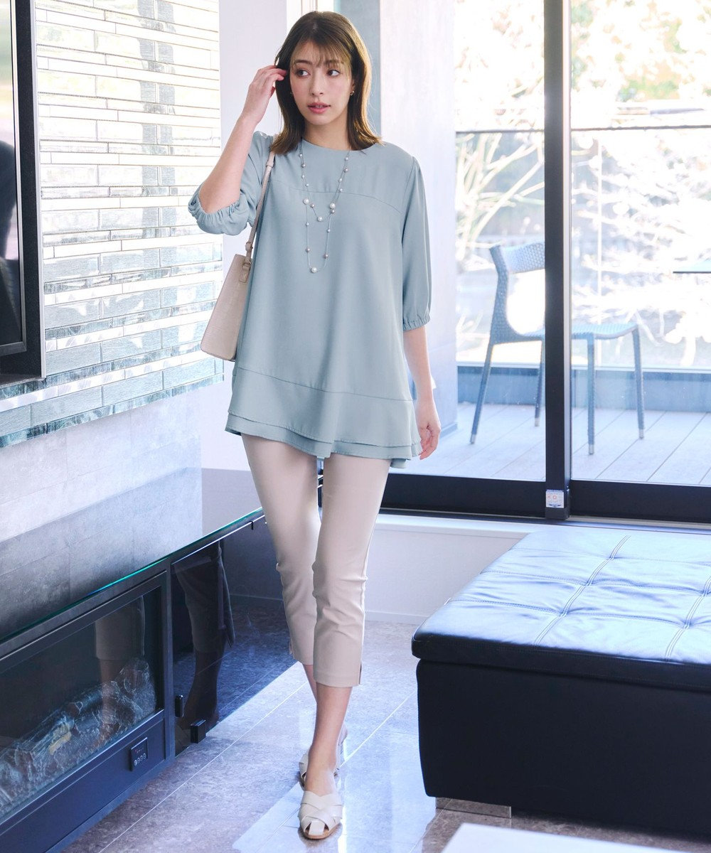 Tiaclasse 【洗える】裾フリルパフ袖チュニック 