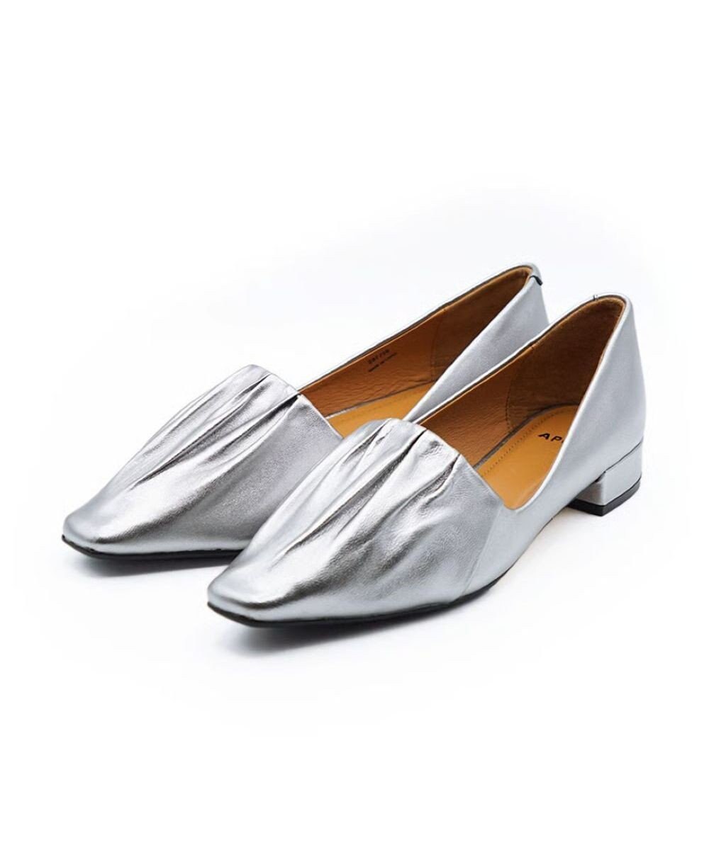APOM 本革ソフトプリーツフラットパンプス20 