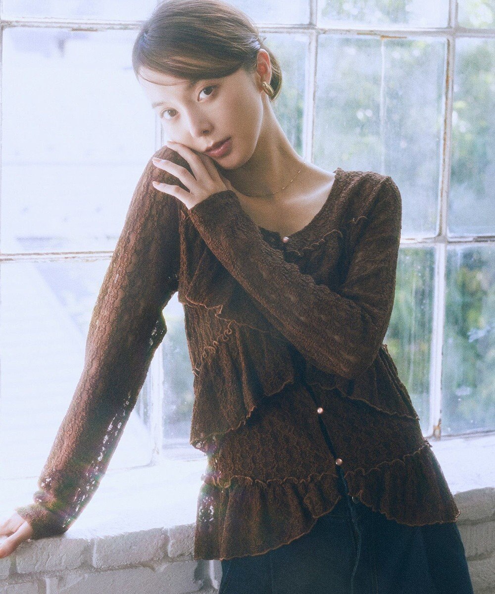 earth music&ecology レースフリルメローカーディガン 