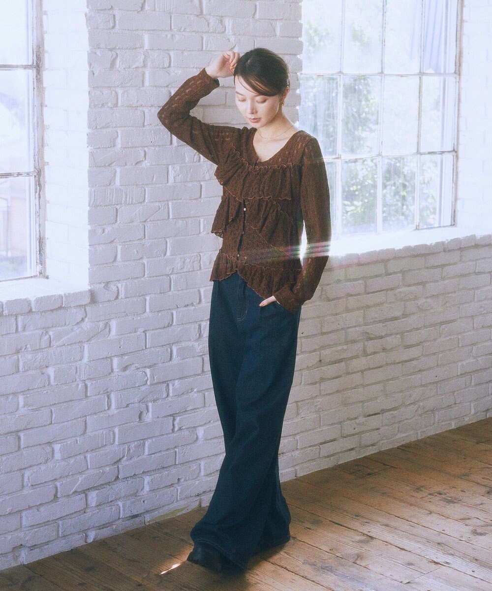 earth music&ecology レースフリルメローカーディガン 