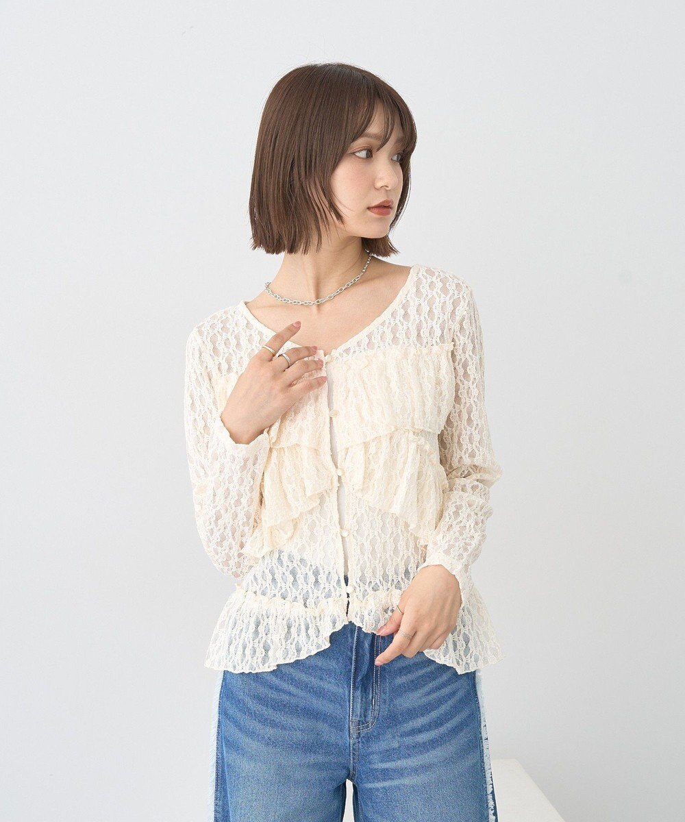 earth music&ecology レースフリルメローカーディガン 