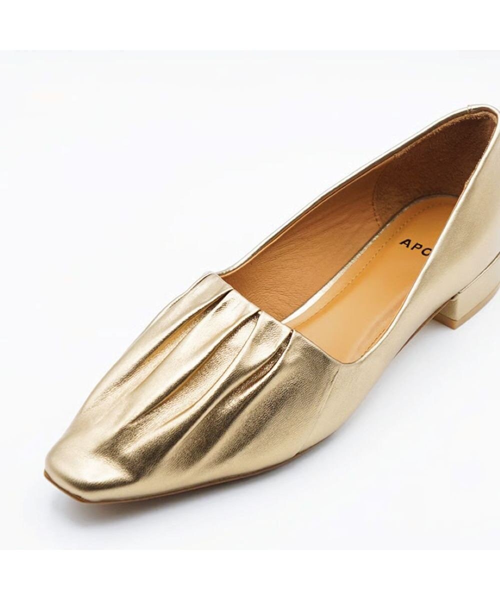 APOM 本革ソフトプリーツフラットパンプス20 