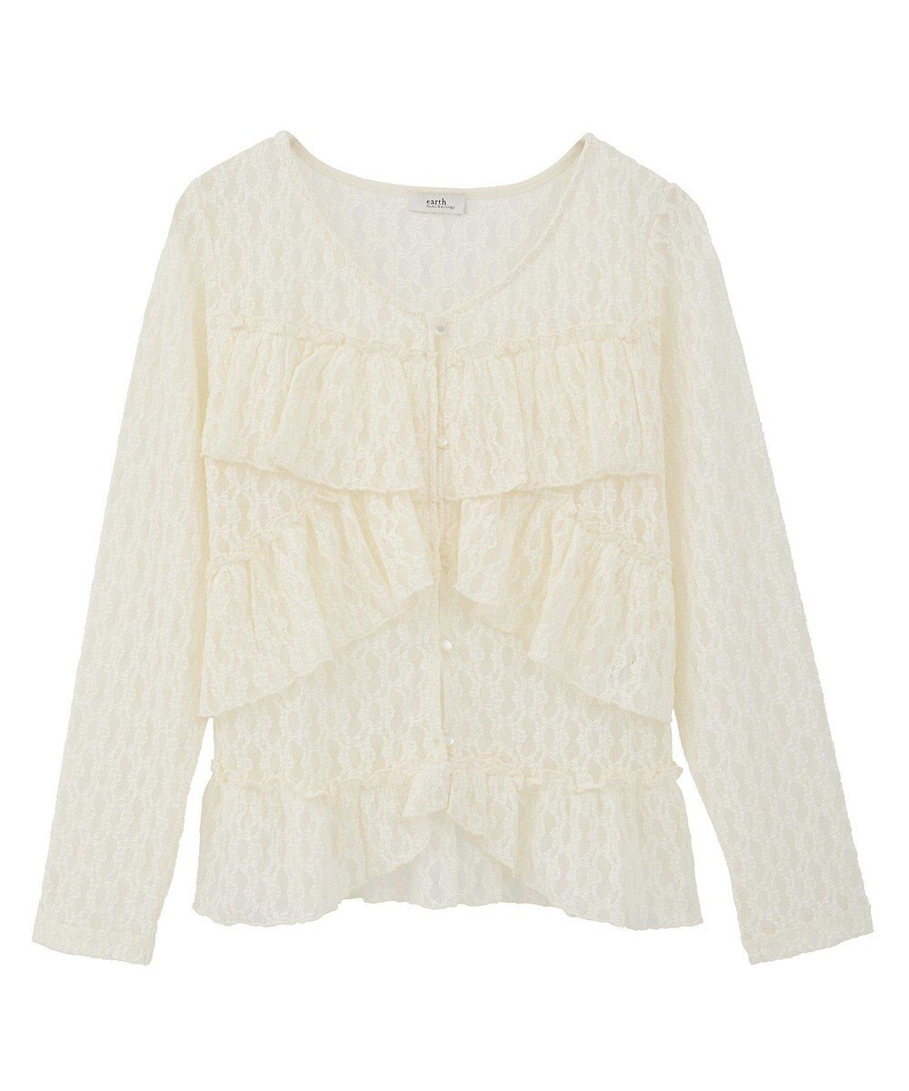 earth music&ecology レースフリルメローカーディガン 
