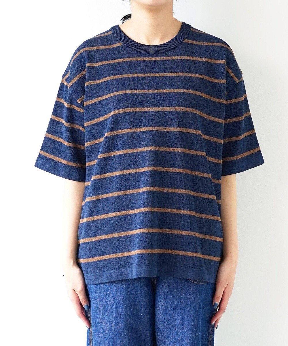 WHITE MAILS 【UNISEX】PAPER YARN BORDER KINT PULLOVER T-シャツ 