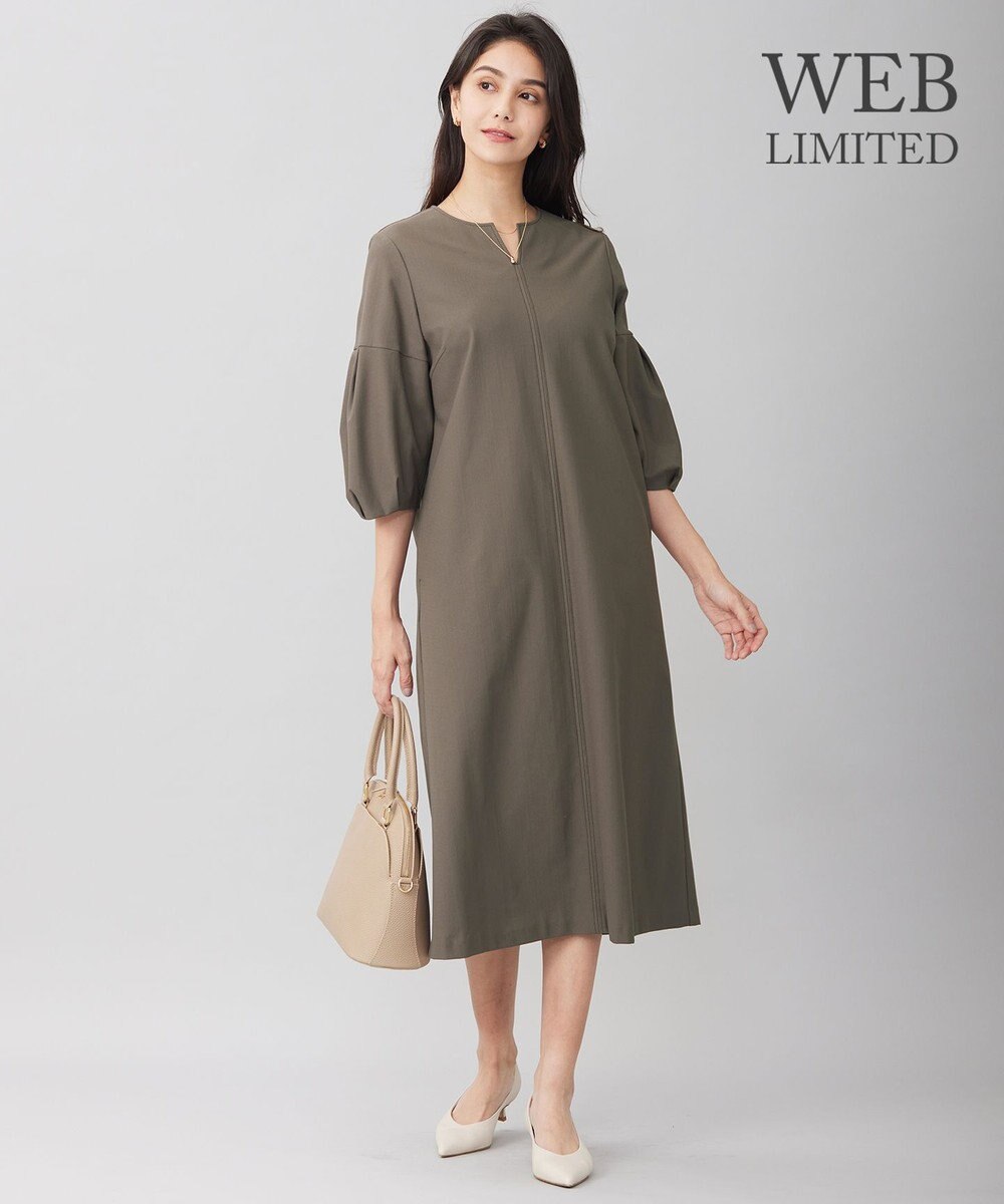 自由区 S 【WEB限定・洗える】カラミストレッチパフスリーブ ワンピース 