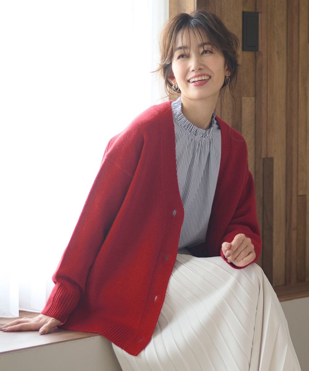 ANY 【洗濯機可】ラムウールVネック カーディガン 