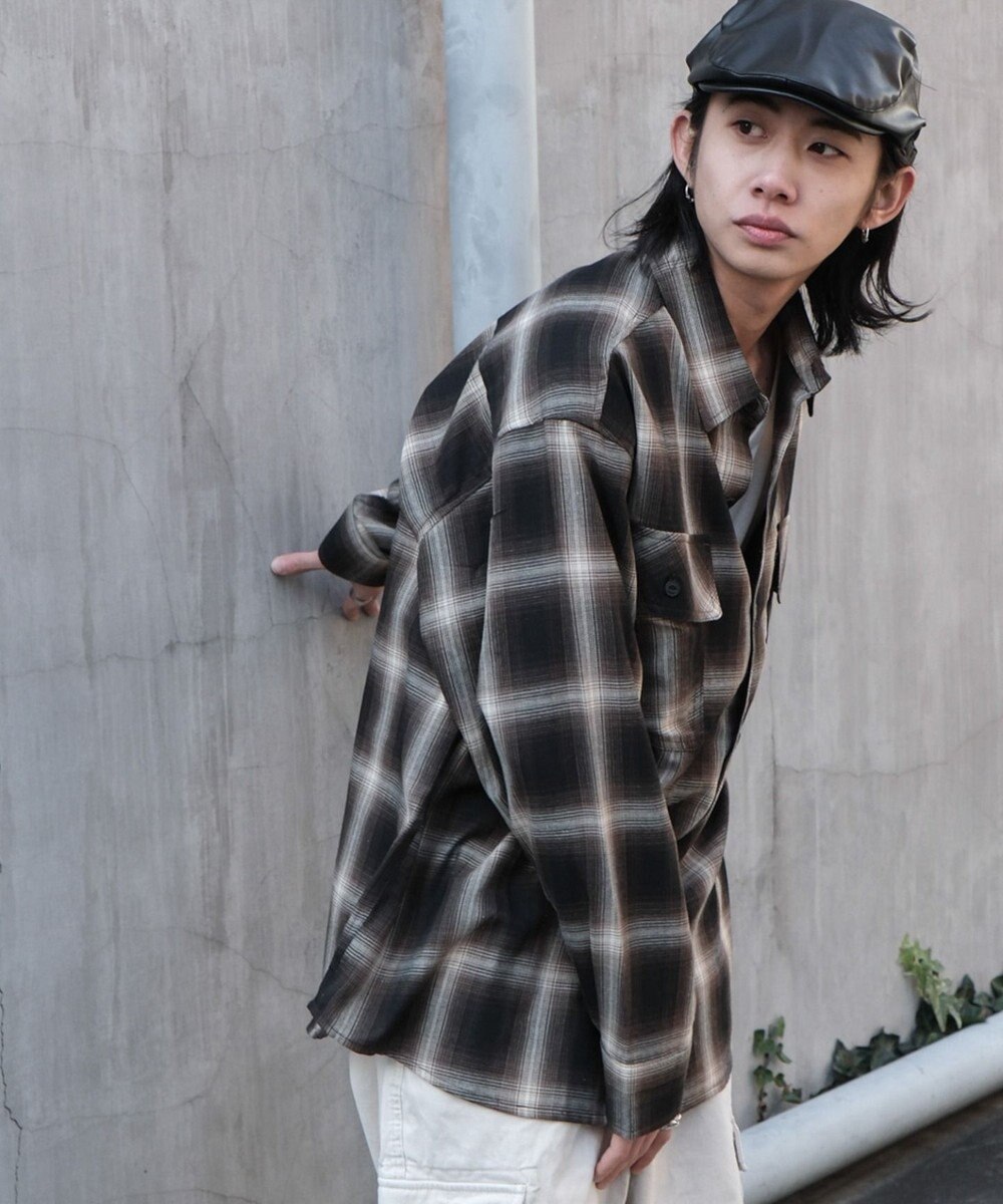 WEGO 【ユニセックス着用ITEM/SMLサイズ展開】オンブレチェックシャツ（LS） 