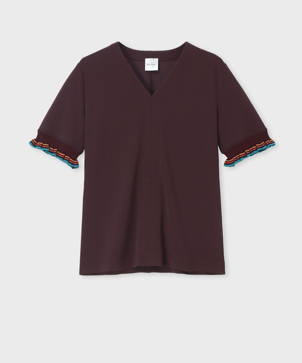 Paul Smith ストライプ フリル 半袖Tシャツ ダークレッド