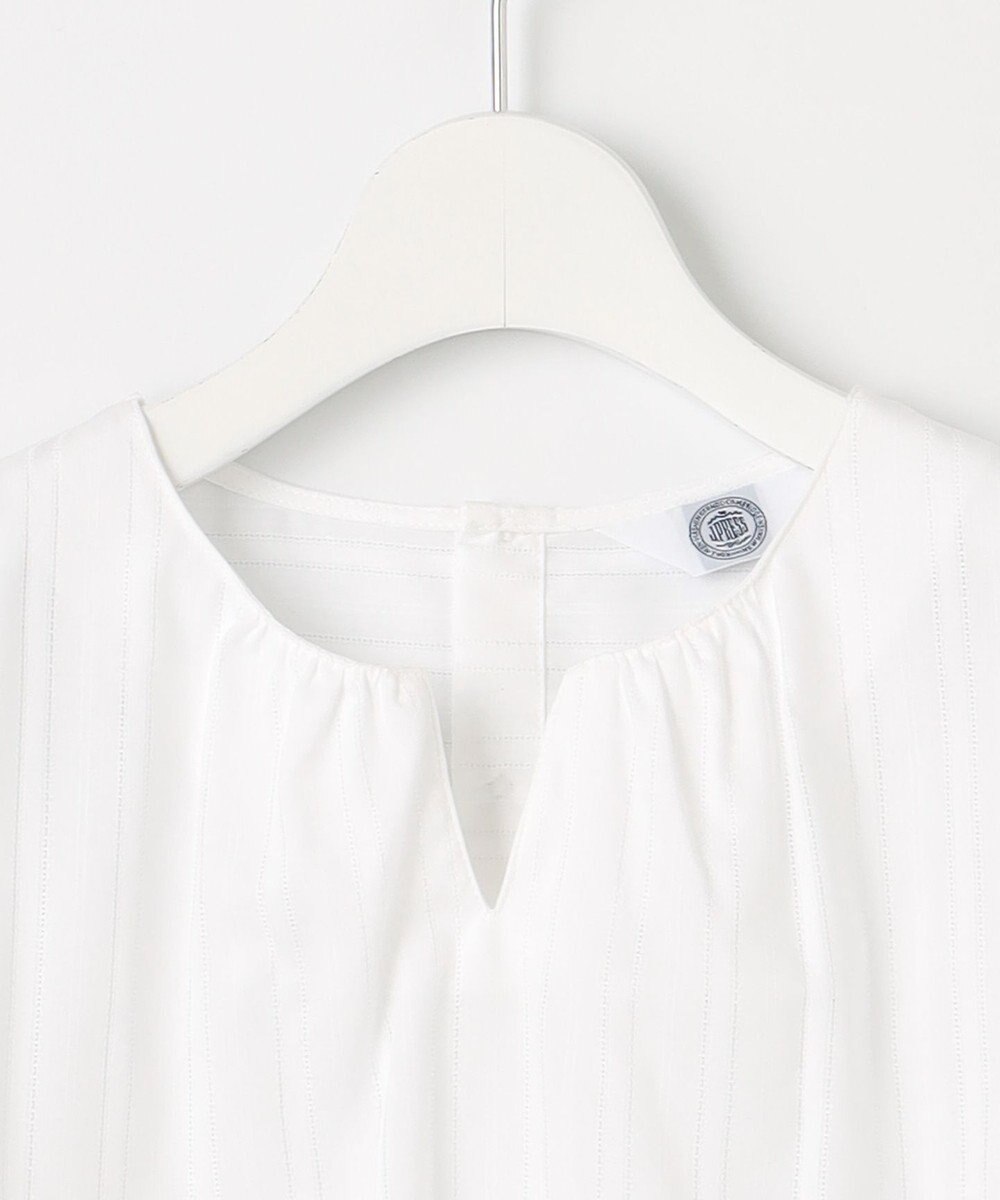 J.PRESS LADIES L 【WEB限定・洗える】セルロースカラミストライプ キーネック ブラウス 