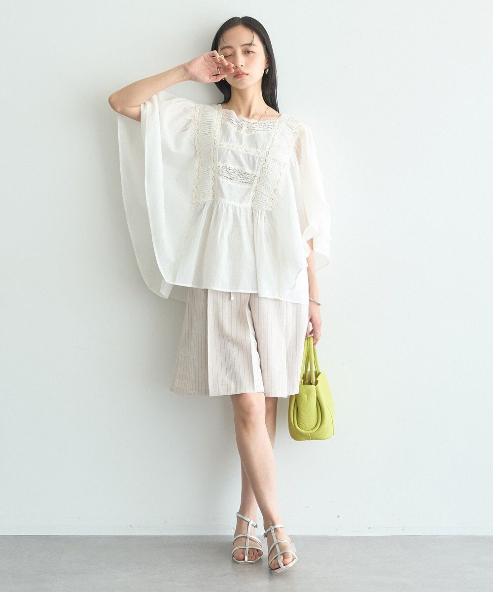 earth music&ecology 【WEB・一部店舗限定】【綿100％】レース＆ピンタックポンチョ 