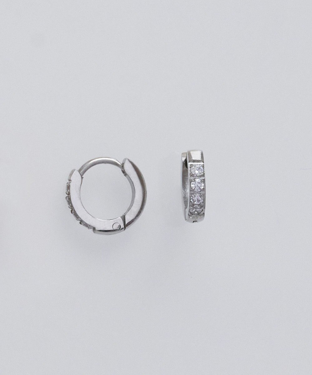 Phoebe 【金属アレルギー対応】ワンタッチビジューフープミニピアス　シルバー/サージカルステンレス 