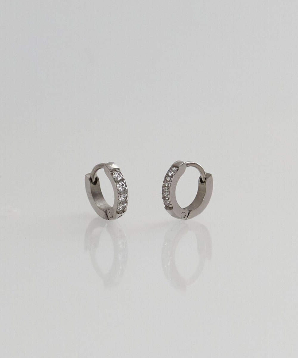 Phoebe 【金属アレルギー対応】ワンタッチビジューフープミニピアス　シルバー/サージカルステンレス 