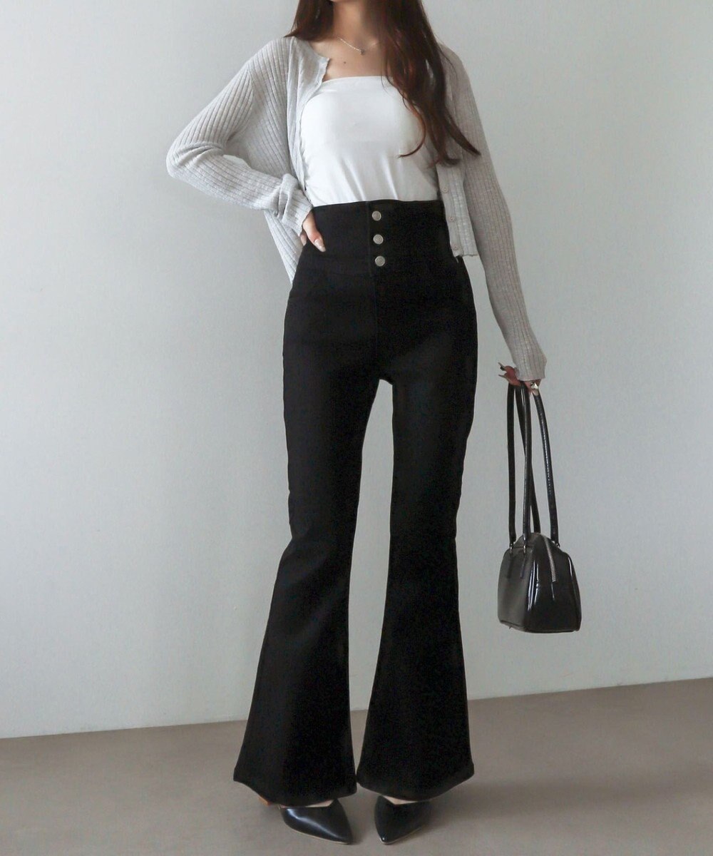 WEGO 【ストレッチ/美脚/脚長シルエット/XSSMサイズ展開】ハイウエストストレッチフレアデニムパンツ 