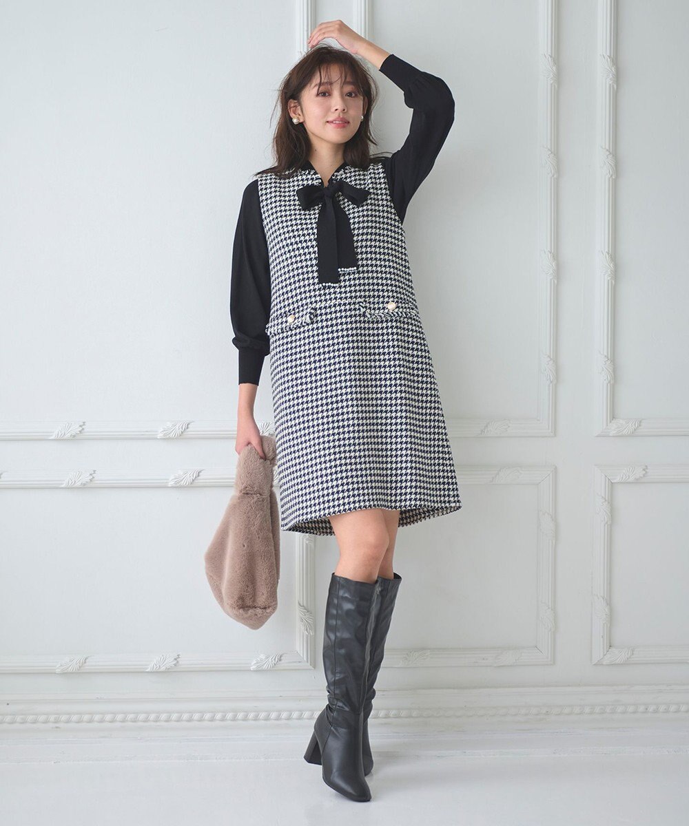 Feroux 【洗える】プチパールボウタイ ニット 