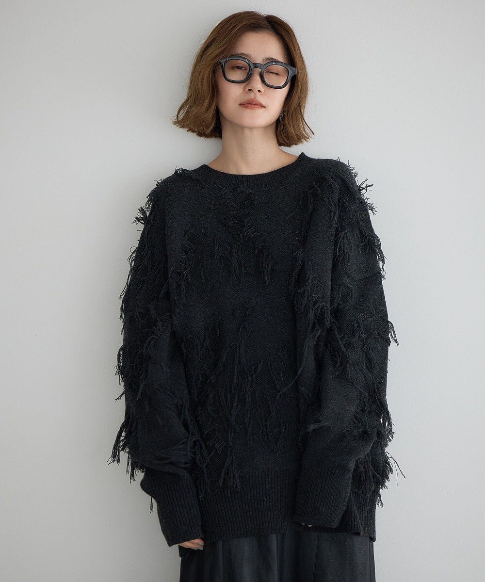 YECCA VECCA スター柄フリンジルーズニット 