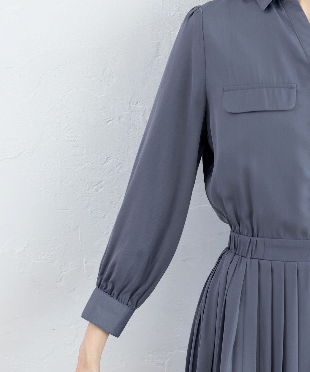 Tiaclasse L 【洗える】ヴィンテージサテンシャツワンピース 