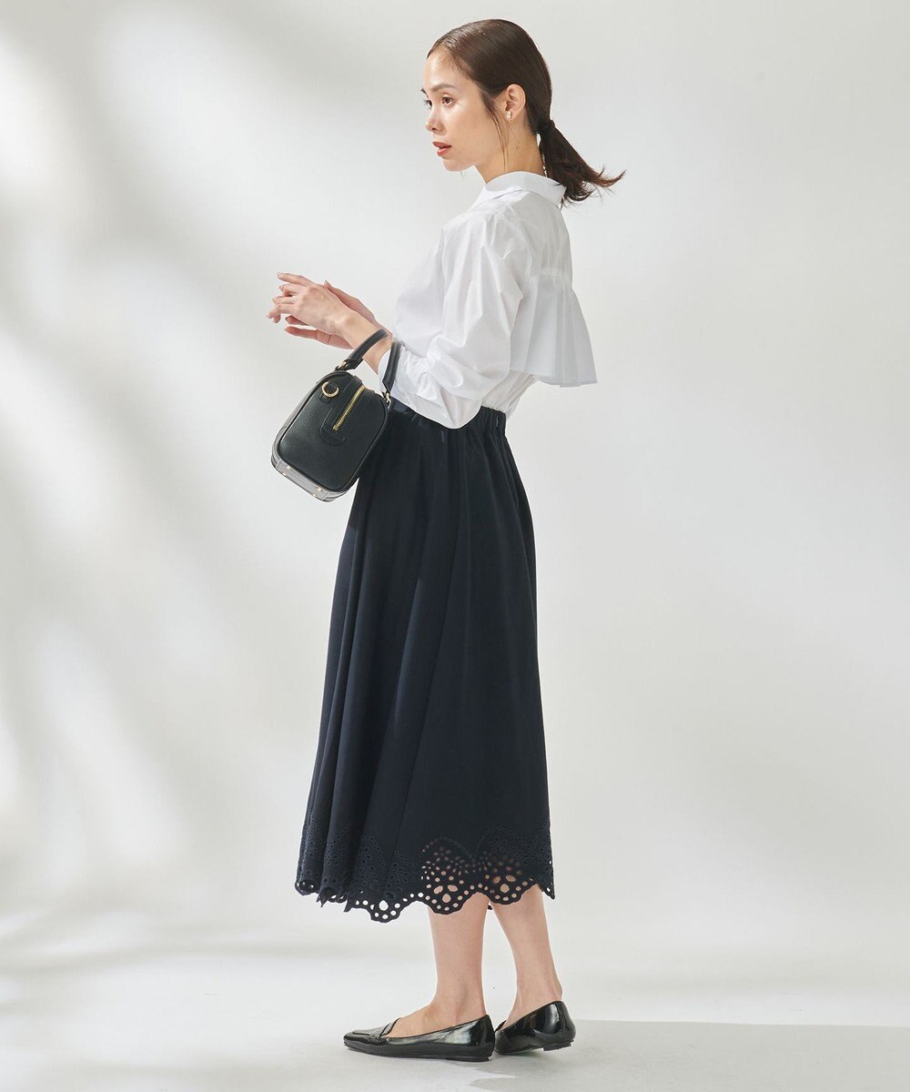 組曲 【洗える】ハイカウントジャージー フレアスカート ネイビー系