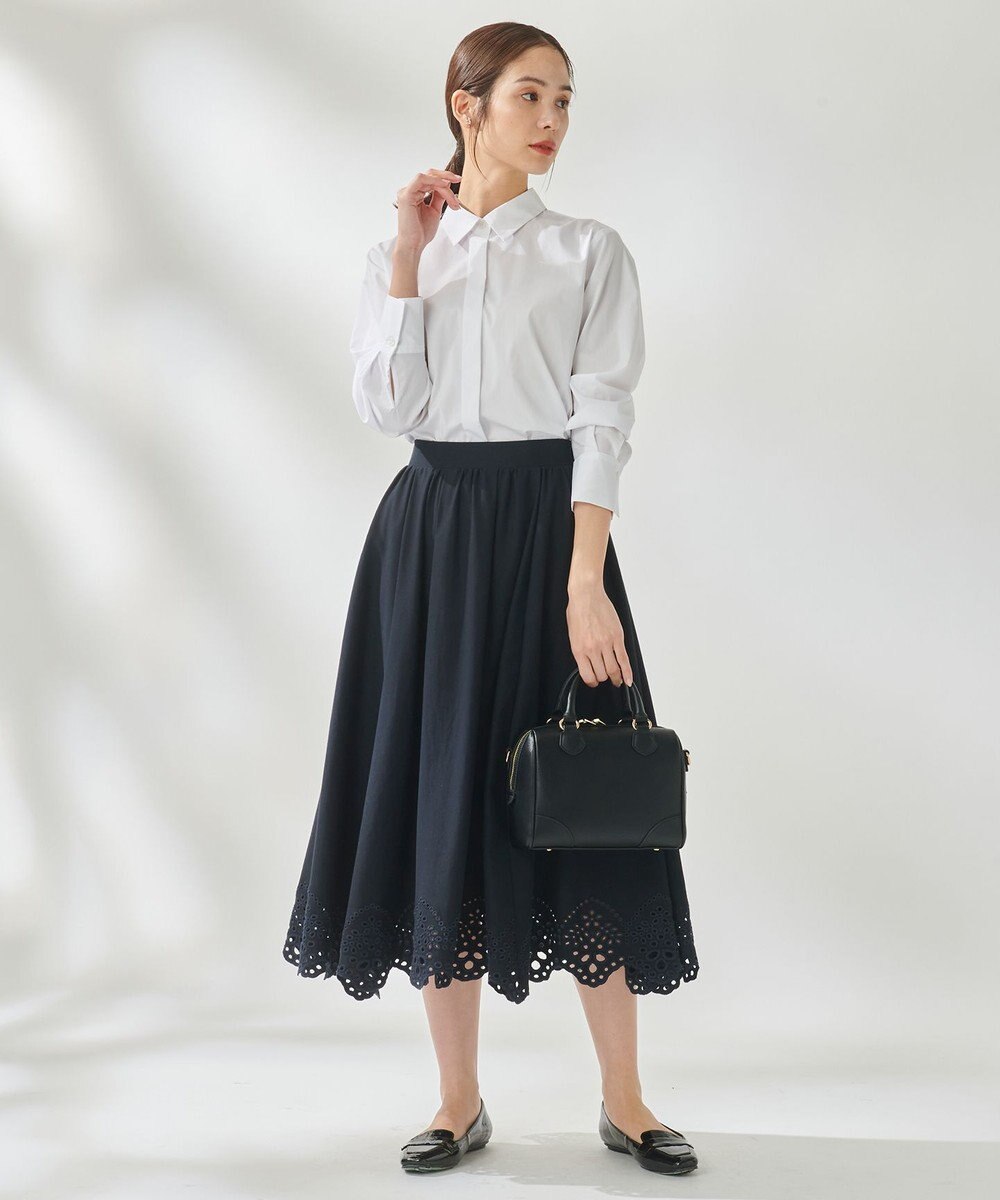 組曲 【洗える】ハイカウントジャージー フレアスカート ネイビー系