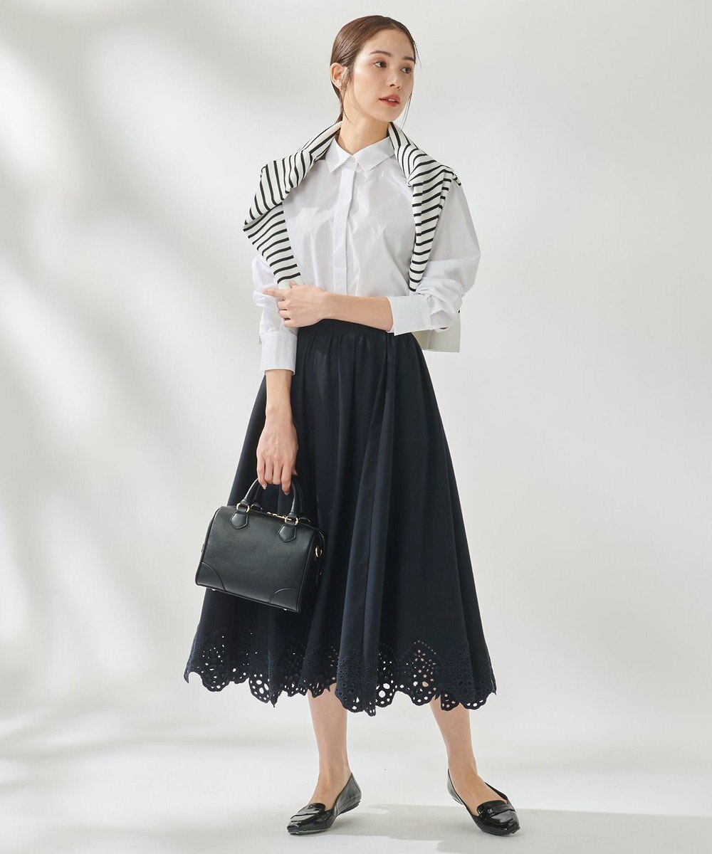 組曲 【洗える】ハイカウントジャージー フレアスカート ネイビー系