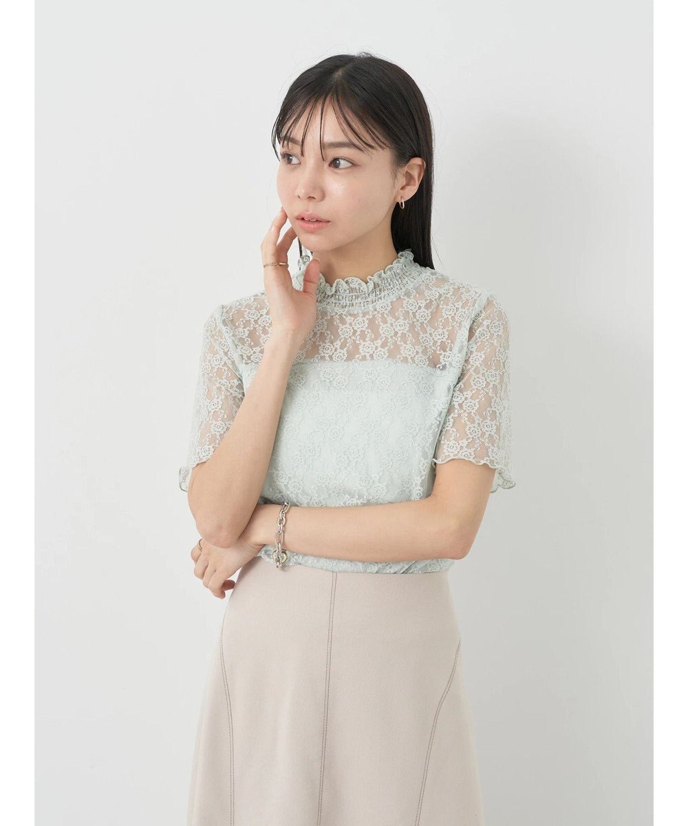 earth music&ecology レースドッキング半袖プルオーバー 