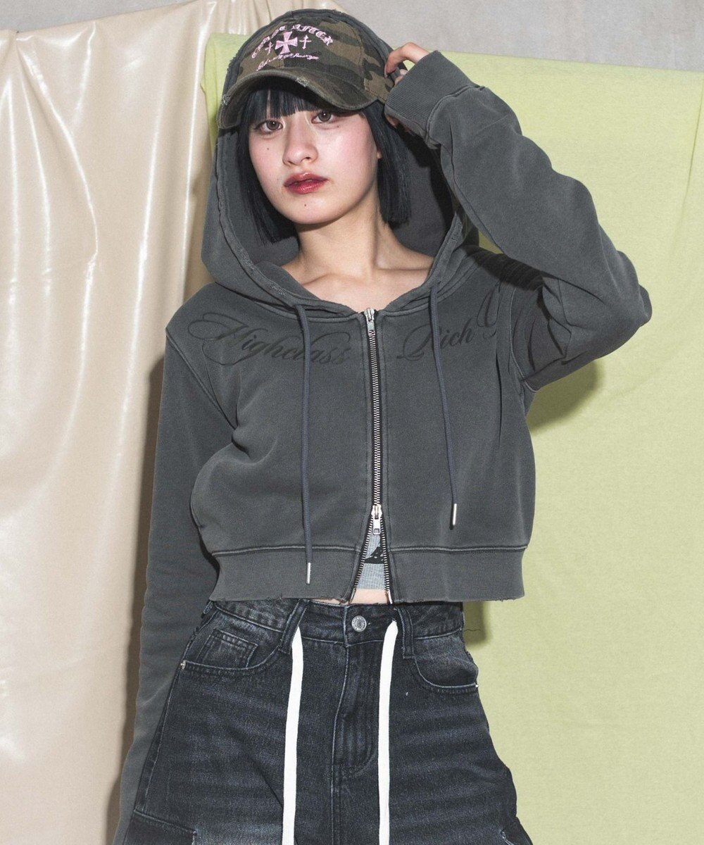 WEGO グラフィックダメージWジップパーカー 