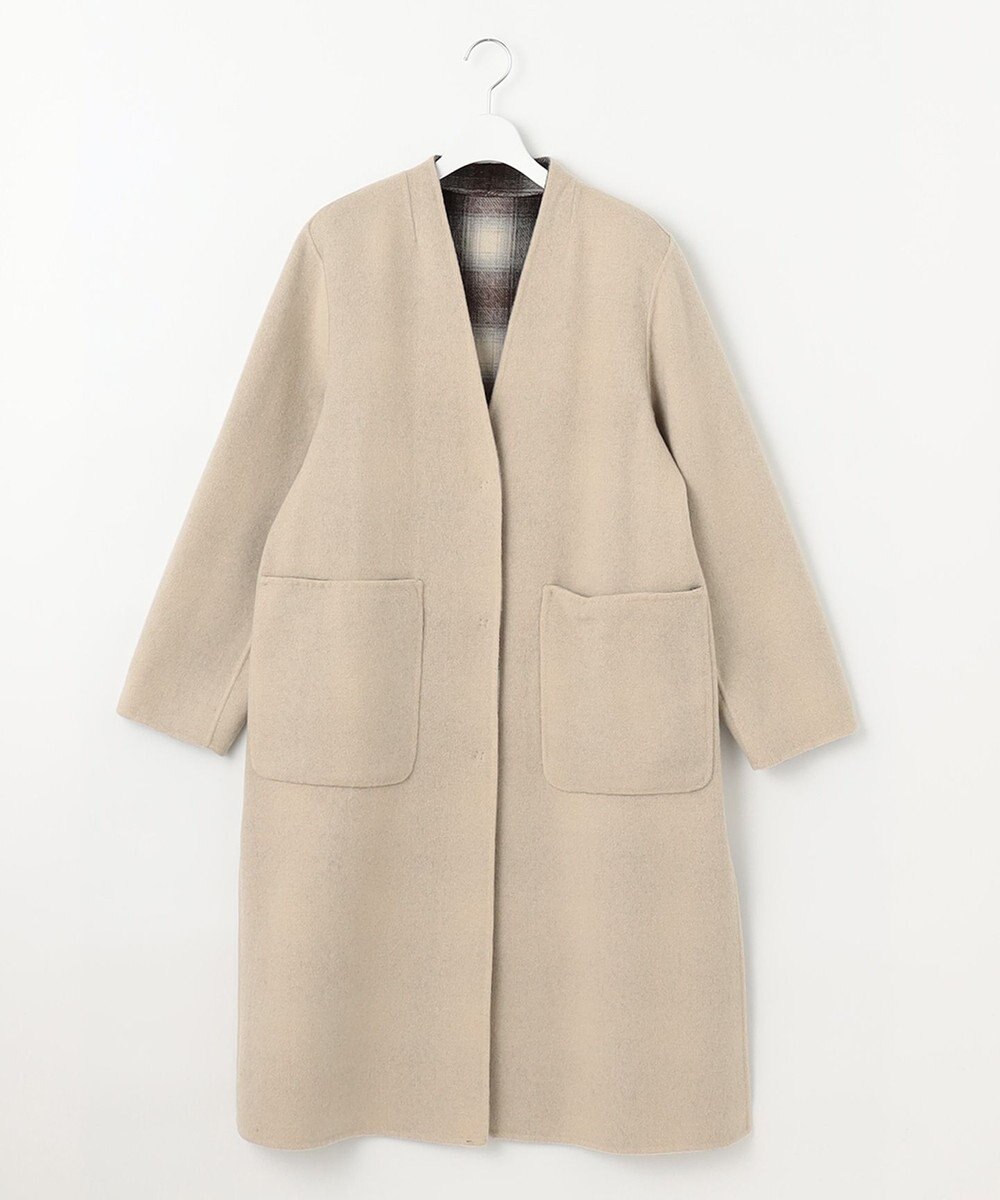 自由区 【リバーシブル】ウールリバー ノーカラーロングコート 