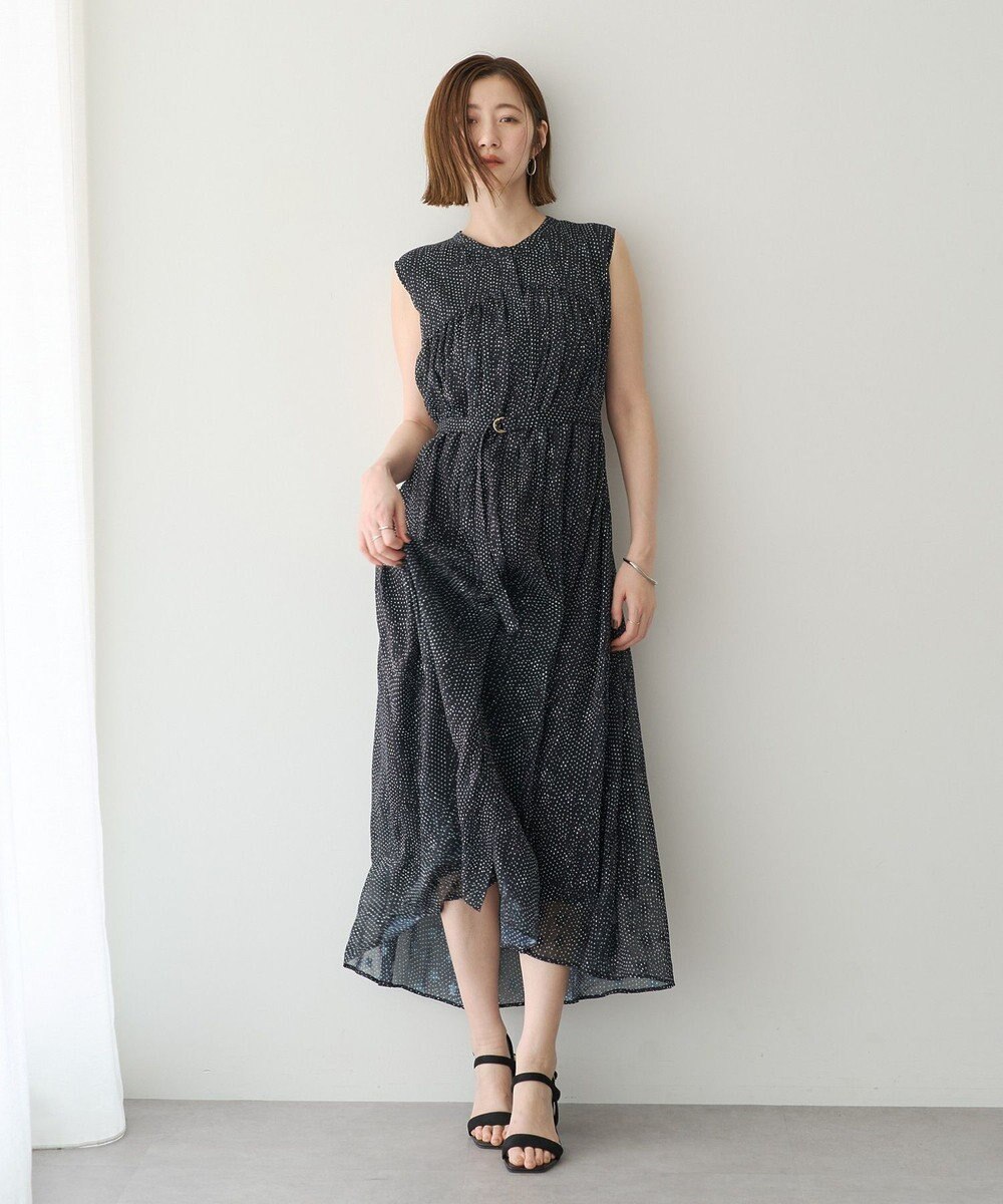 YECCA VECCA シアードット柄ギャザーワンピース 