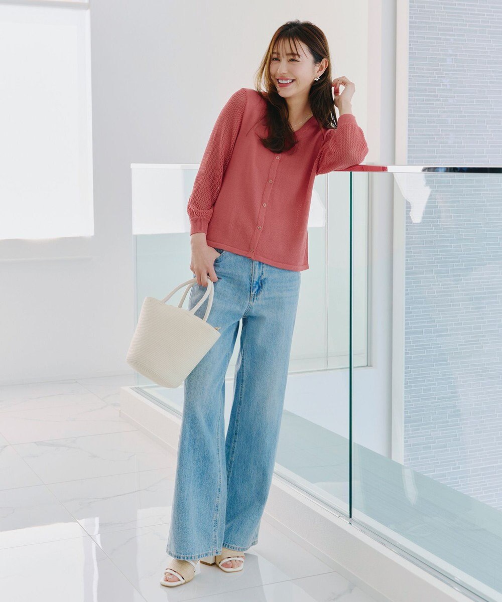 Tiaclasse 【洗える】メッシュ編みスリーブカーディガン 