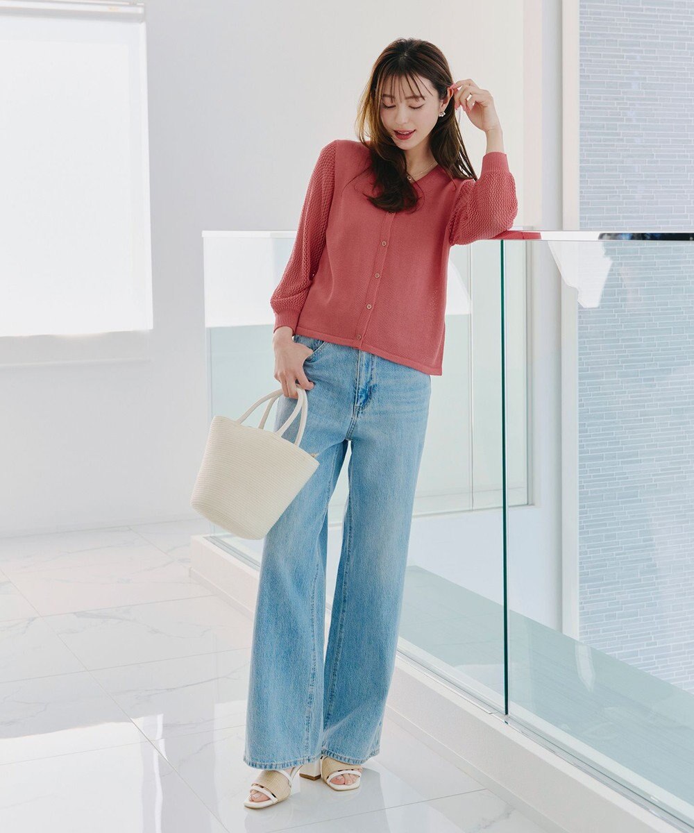 Tiaclasse 【洗える】メッシュ編みスリーブカーディガン 