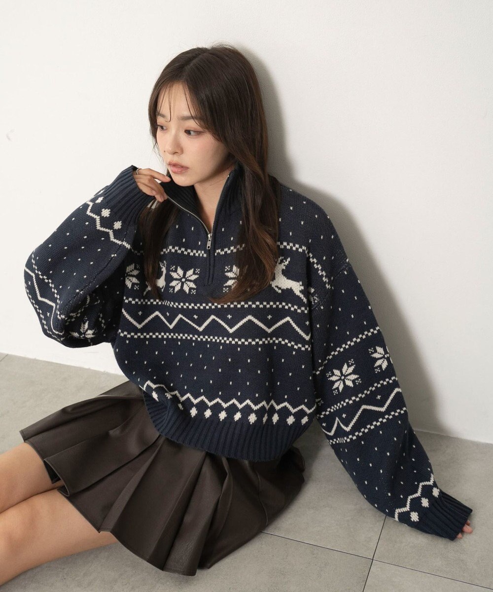 WEGO ノルディック柄ハーフジップニット 