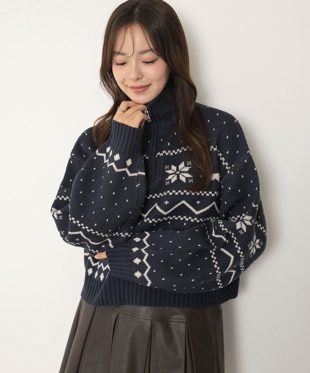 WEGO ノルディック柄ハーフジップニット 