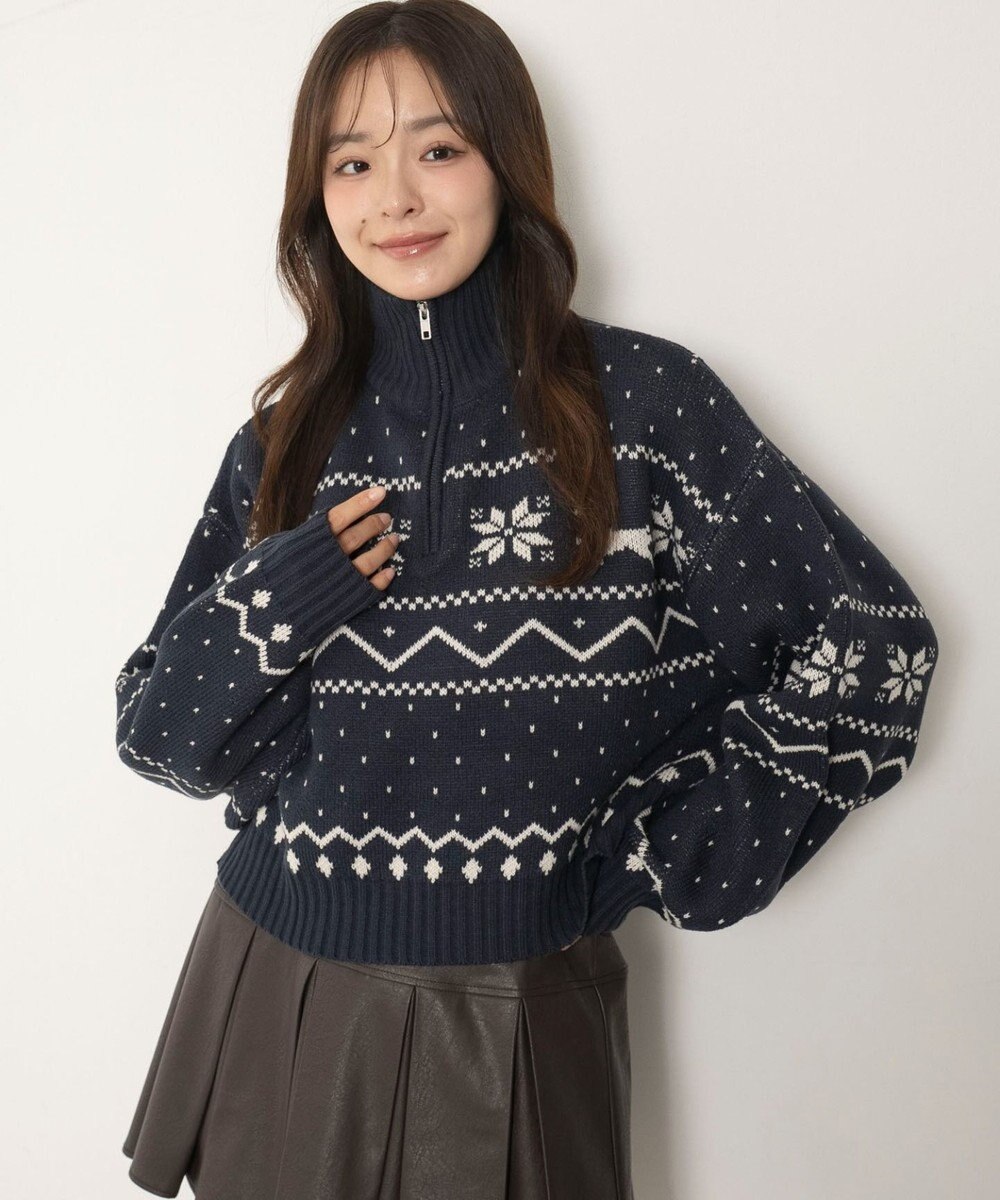 WEGO ノルディック柄ハーフジップニット 