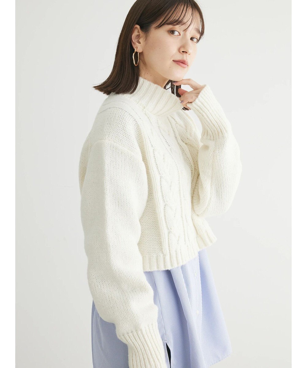 Green Parks ショート丈ケーブルニットプルオーバー 