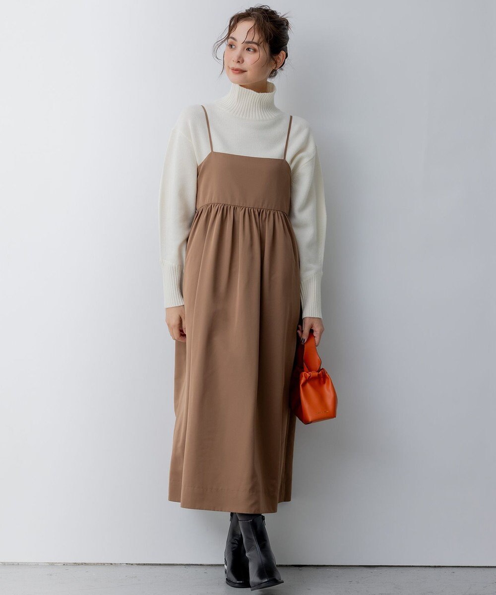 組曲 S 【洗える】タフタギャザーキャミソールワンピース 