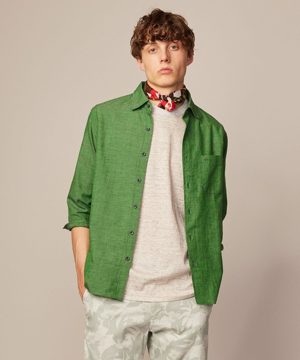 JOSEPH ABBOUD 【サステイナブル・７分袖】リヨセルリネンシャンブレー シャツ 